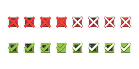 Kolorowe ikony checkbox – zielone zaznaczenia i czerwone krzyżyki. Wektorowy zestaw do wykorzystania w projektach.