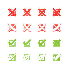 Kolorowe ikony checkbox – zielone zaznaczenia i czerwone krzyżyki. Wektorowy zestaw do wykorzystania w projektach.