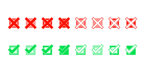 Kolorowe ikony checkbox – zielone zaznaczenia i czerwone krzyżyki. Wektorowy zestaw do wykorzystania w projektach.