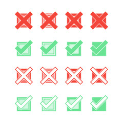 Kolorowe ikony checkbox – zielone zaznaczenia i czerwone krzyżyki. Wektorowy zestaw do wykorzystania w projektach.