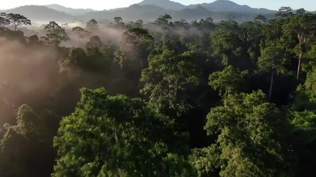 Dense aerial view of the Amazon rainforest suitable for travel blogs, environmental websites, conservation campaigns, and educational materials.