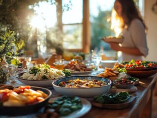 Family cooking with locally sourced organic food, ecoconscious lifestyle, vibrant home scene