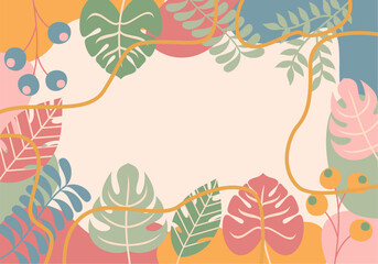 The floral background is decorated with beautiful multicolored leaves