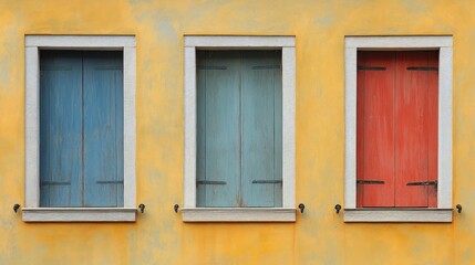 Colorful Shutters on Yellow Wall