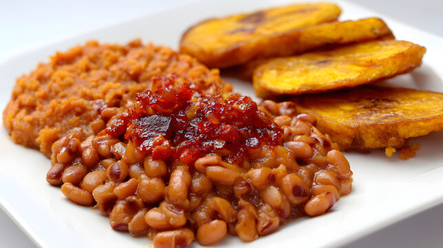 Delicious Ewa Agoyin with Fried Plantain and Beans for a Tasty Nigerian Meal Experience