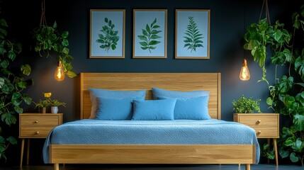 Cozy Bedroom Interior with Natural Light and Greenery