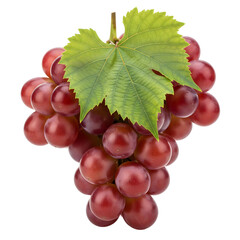 Fototapeta premium A bunch of red grapes with a green leaf set on white or transparent background