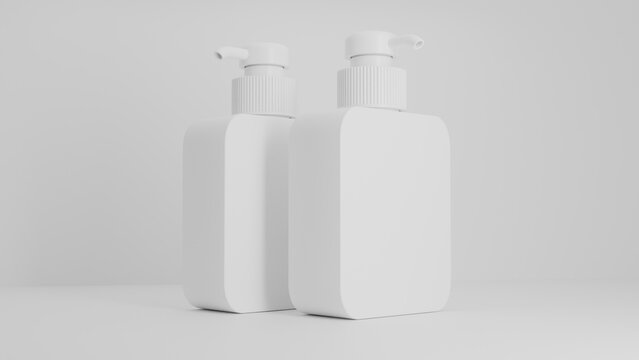 Blank Lotion Bottle for Skincare Packaging &ndash; 3D Render, Minimalist Pump Dispenser Bottle &ndash; Isolated 3D Mockup,  Square Pump Bottle Mockup &ndash; Blank Cosmetic Packaging