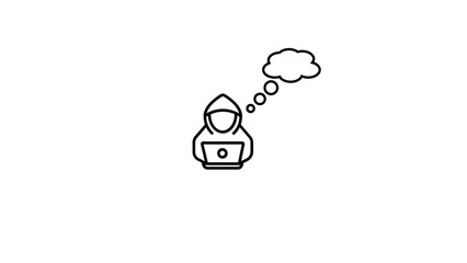 Cyber security hacker icon with thought bubble representing planning and ideas for online security and privacy threats