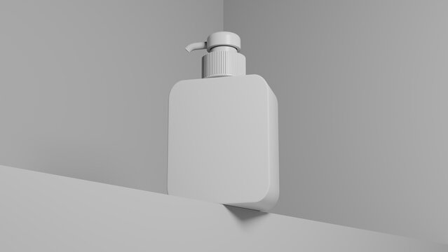 Blank Lotion Bottle for Skincare Packaging &ndash; 3D Render, Minimalist Pump Dispenser Bottle &ndash; Isolated 3D Mockup,  Square Pump Bottle Mockup &ndash; Blank Cosmetic Packaging