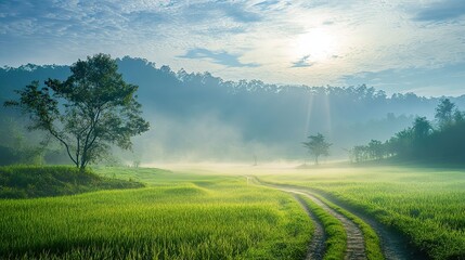Hazy early morning with vanishing tracks