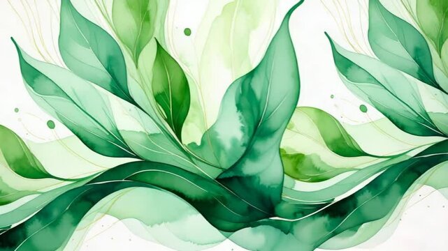 Abstract green leaves watercolor design