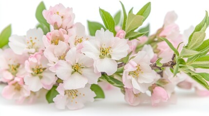Fototapeta premium Delicate Pink Apple Blossoms on White Background