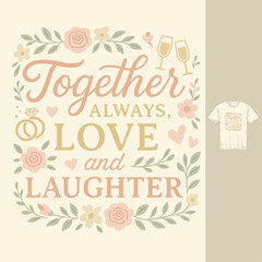 Together always, love and laughter – Wedding and Bride Squad Celebration Tee