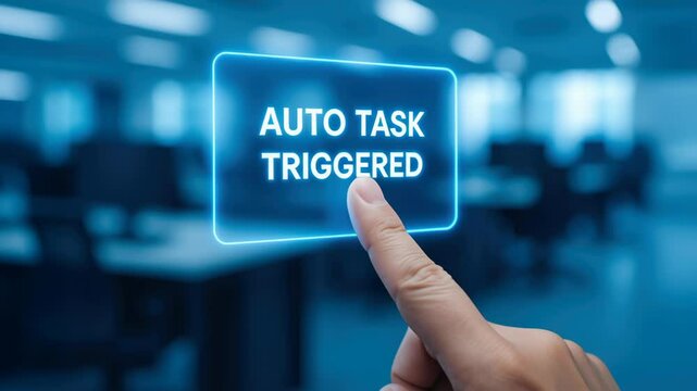 Automatic ai technology enables efficient tas activation and management with finger pressing futuristic digital interface glowing blue light