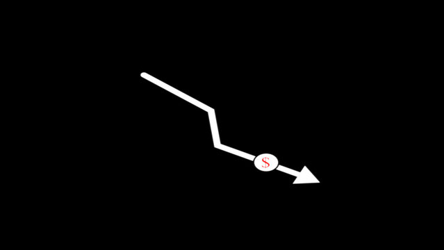 Graphic illustrating financial downturn depicting falling economic trends with a declining arrow and the dollar symbol