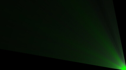 Green laser beam projecting across a dark space with a dramatic lighting effect illuminating the scene for artistic and creative purposes