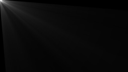 Dramatic light effect featuring a prominent beam of white light emanating from the upper left corner creating a striking illumination across a dark black space.