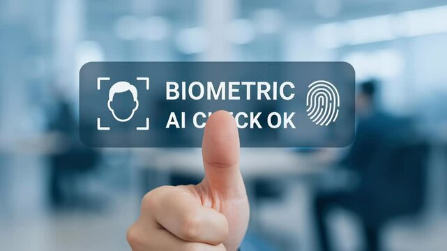 Biometric automatic ai technology with tas verification thumb fingerprint scan and face recognition for secure access control modern office