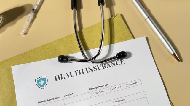 Health Insurance Document on Wooden Desk &ndash; Medical Coverage Concept
