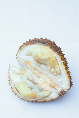 Fresh ripe durian on white background. Exotic fruit