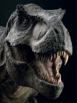 Close-up of Tyrannosaurus Head with Open Mouth &ndash; Realistic Dinosaur Portrait