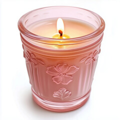 A pastel pink candle in a vintage glass jar Generative ai