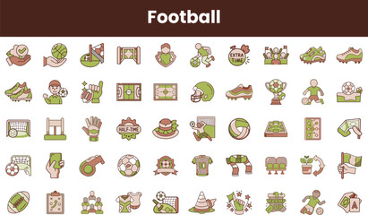 A collection of football-themed icons showcasing various elements of the sport, including equipment, players, and game moments in earthy tones.