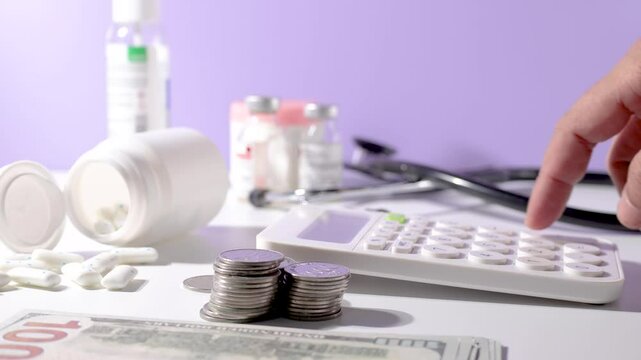 Footage shows a doctor calculating financial figures related to hospital income, patient billing, and insurance payments. Represents cost analysis and revenue tracking in the healthcare industry.

 - Powered by Adobe
