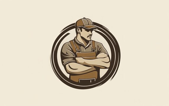 Worker in overalls,  profile view,  retro style