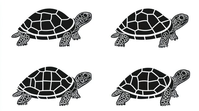 Graphic Illustration of Four Turtles on White Background