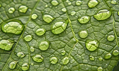Green leaf with water droplets a refreshing natural close up