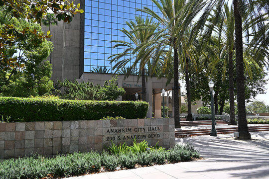 ANAHEIM, CALIFORNIA - 23 JUNE 2025: The Anaheim City Hall on Anaheim Boulevard.