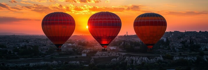 Hot Air Balloons at Sunrise over Cappadocia, Turkey
