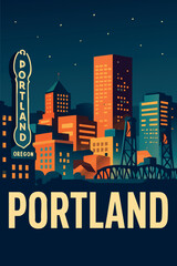 Naklejka premium Portland Cityscape at Night.eps
