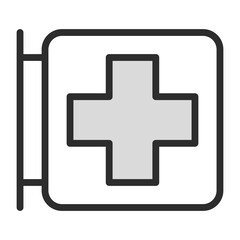 Fototapeta premium Pharmacy Sign Icon. Medical cross, drug store, clinic, hospital, healthcare, health symbol, business. Editable vector line icon.