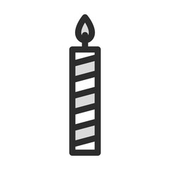 Birthday Candle Icon. Filled line illustration of a lit candle with stripes. Editable vector for celebrations, party, wishes, or festive themes