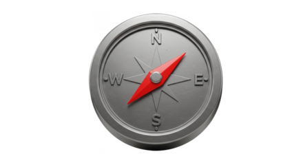 3D Compass Navigation Instrument with Silver Metal and Red Needle