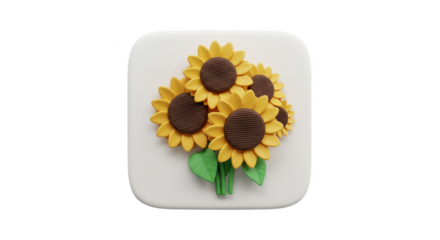 3d Illustration of Yellow Sunflower Bouquet Icon on Transparent Backdrop