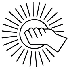 Minimalist line art icon of a hand reaching up to absorb sunlight