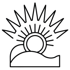 Minimalist line art icon of a hand holding a bright sun
