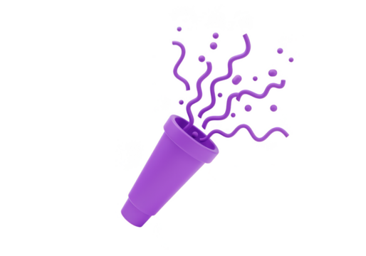 3D Illustration of Purple Confetti Party Celebration on Transparent