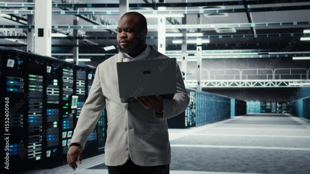 Poster data center system administrator tasked with reviewing code for ai automation scripts. african ameri