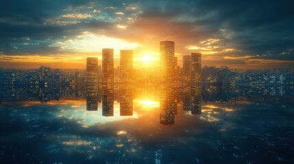 Metropolis Reflection at Sunset