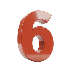 3D Render of Glossy Red Six Number Digital Rendering Isolated