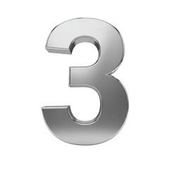 Naklejka premium 3D Rendered Metallic Silver Number Three Glossy Isolated on Black