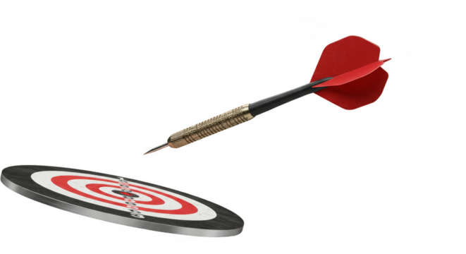 3d Rendering Dart Stuck In Dartboard Center Aim Game Competition