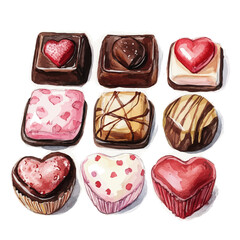 watercolor vector of Valentines Chocolates, isolated on a white background.