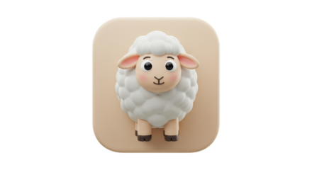 3d Rendering of a Cute Sheep Animal Icon Illustration with Cartoon Style