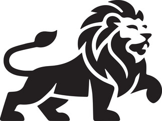 Silhouette of a lion in a stylized, tribal design. The lion is depicted in black against a white background 
